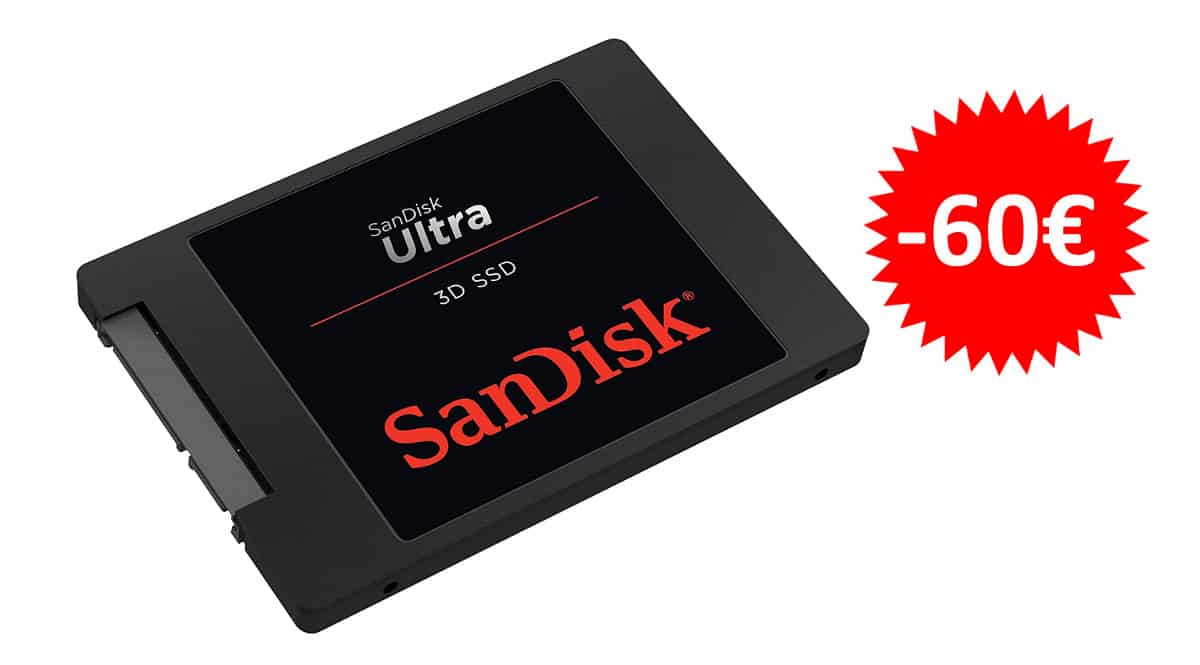¡Precio mínimo histórico! Disco SSD Sandisk Ultra 3D de 2TB sólo 179 euros. Te ahorras 60 euros.