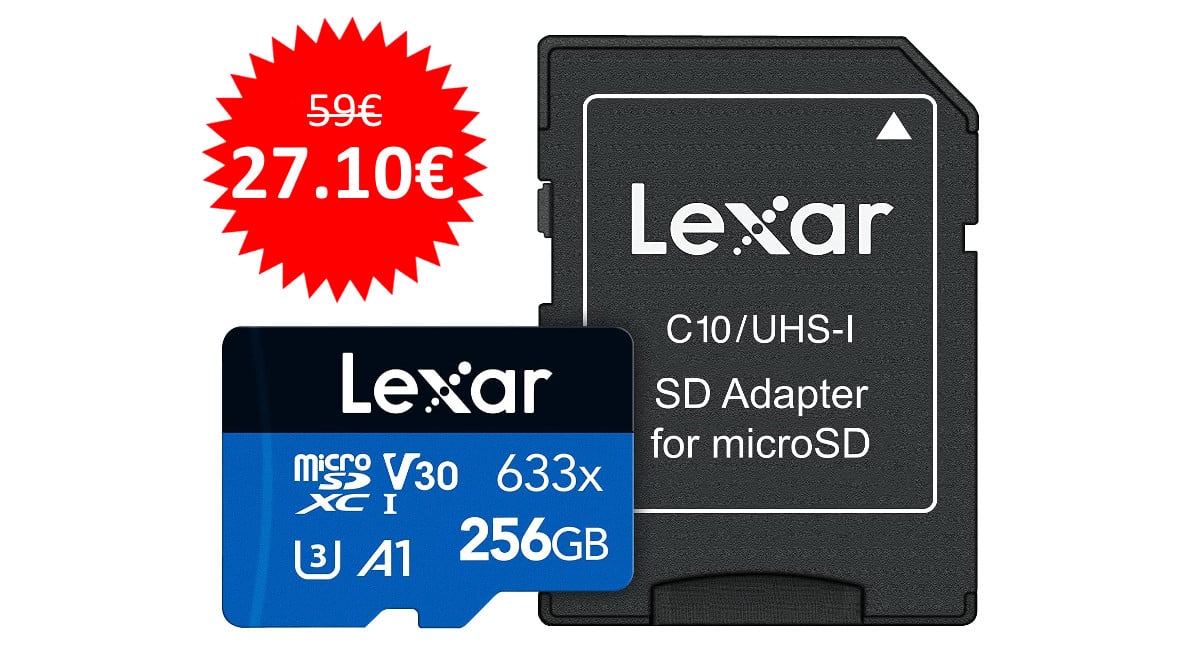¡Precio mínimo histórico! Tarjeta microSD Lexar High Performance de 256GB sólo 27 euros. 54% de descuento.