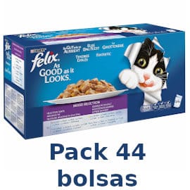 Pack 44 bolsas de comida para gato Purina Felix Fantastic surtido variado barato, comida gato barata, pienso de gato barato