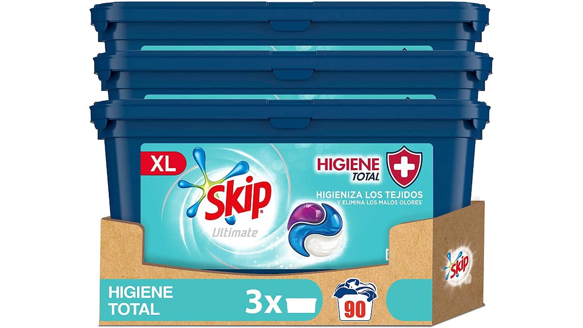 Detergente en cápsulas Skip Ultimate 3en1 Higiene Total barato, detergente para la ropa barato, ofertas supermercado, chollo