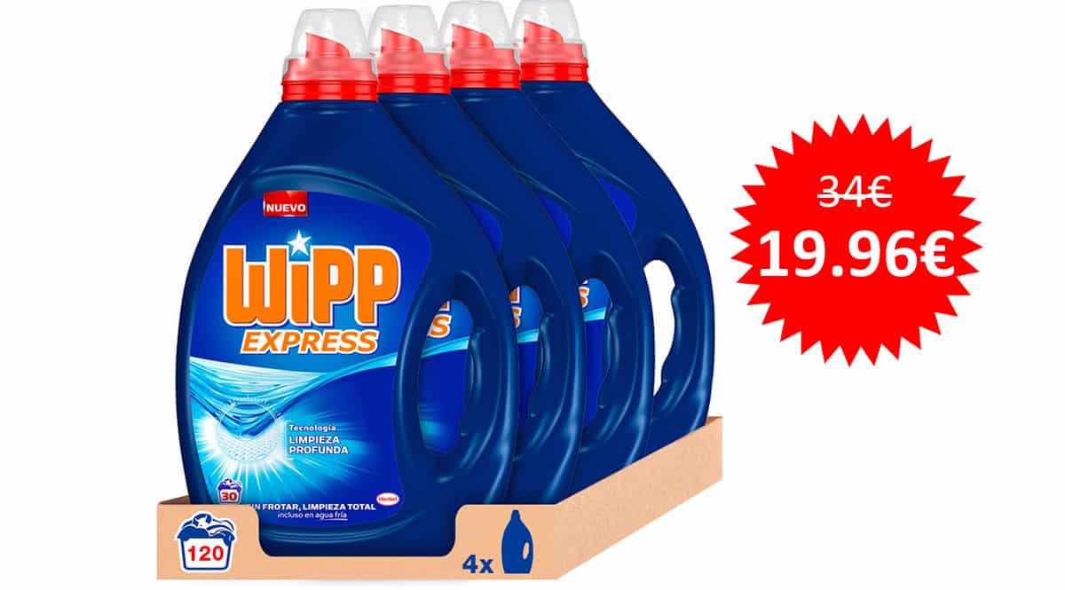 Pack de 120 lavados de detergente liquido Wipp Express barato. Ofertas en supermercado, chollo