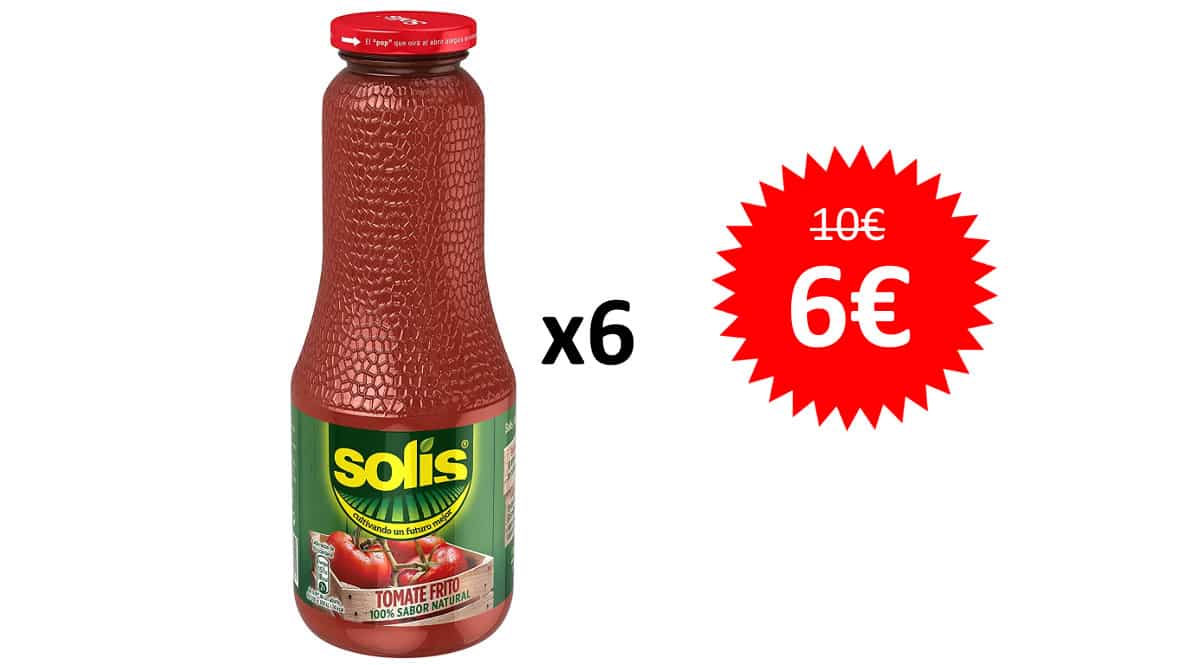 ¡Precio mínimo histórico! Pack de 6 frascos de Tomate Solís de 725gr sólo 6 euros.