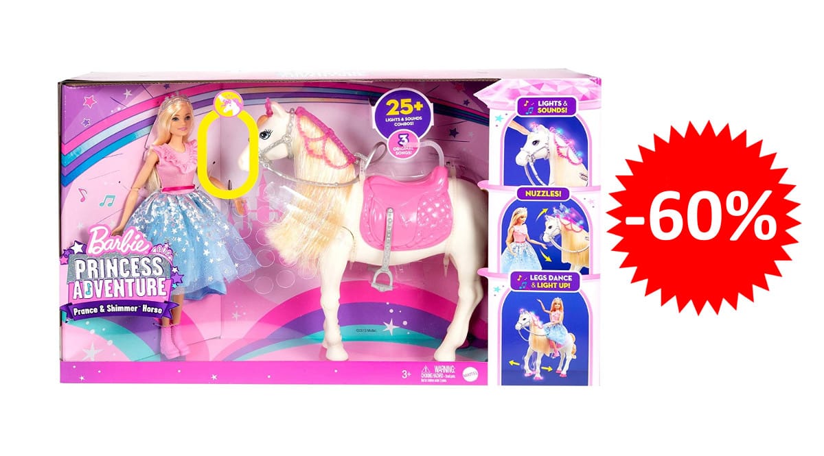 ¡Precio mínimo histórico! Barbie Princess Adventure y su caballo sólo 23.96 euros. 60% de descuento.