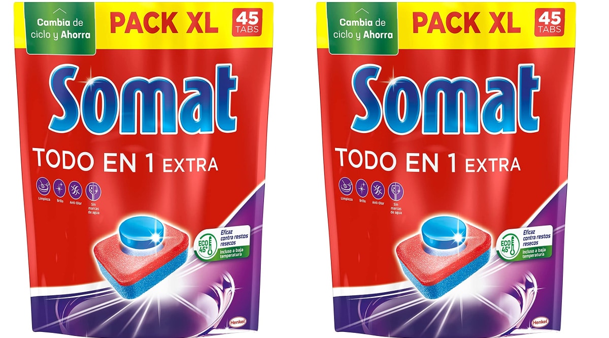 Lavavajillas en pastillas Somat Todo en 1 barato, pastillas para el lavavajillas de marca baratas, ofertas en supermercado, chollo