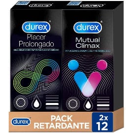 Pack de preservativos Durex retardante Placer Prolongado + Mutual Climax baratos, condones de marca baratos, ofertas cuidado personal