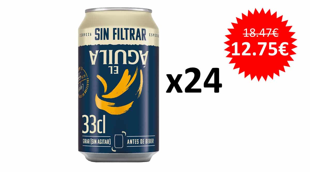 ¡¡Chollo!! Pack de 24 latas de cerveza rubia El Águila sin filtrar sólo 12.75 euros.