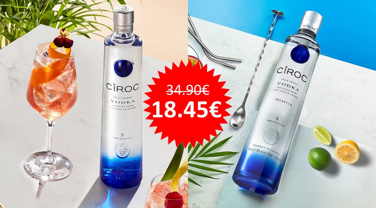 ¡Precio mínimo histórico! Vodka Ciroc 70cl sólo 18.45 euros.