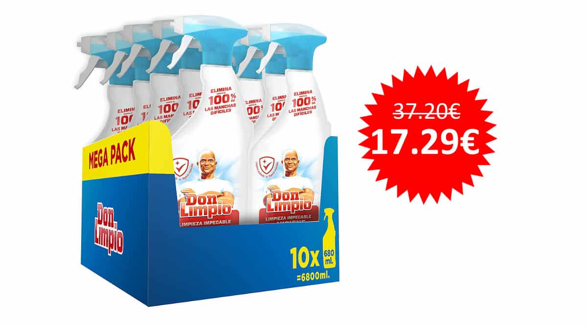 ¡Precio mínimo histórico! 10 botes de detergente en spray Don Limpio Higiene sólo 17.29 euros. 54% de descuento.