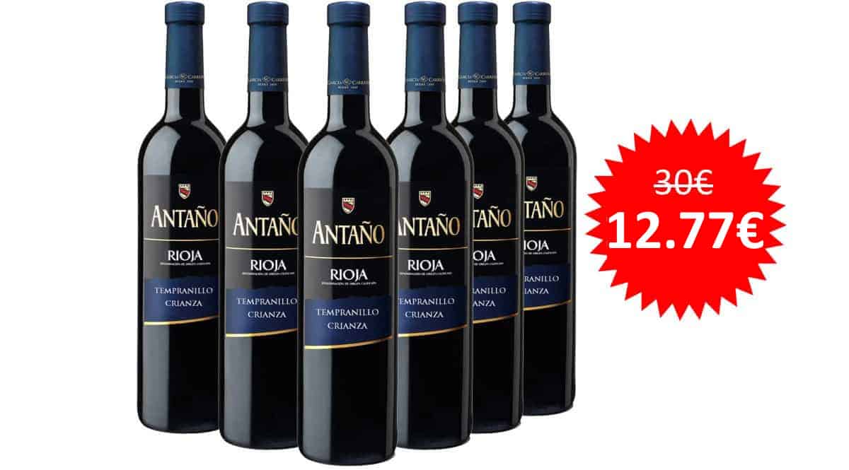 ¡Precio mínimo histórico! 6 botellas de vino tinto La Rioja Antaño crianza sólo 12.77 euros. 57% de descuento.