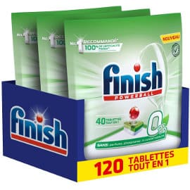 Pack 120 pastillas para lavavajillas Finish All in One Powerball 0% baratas, deteregente lavavajillas barato, ofertas supermercado