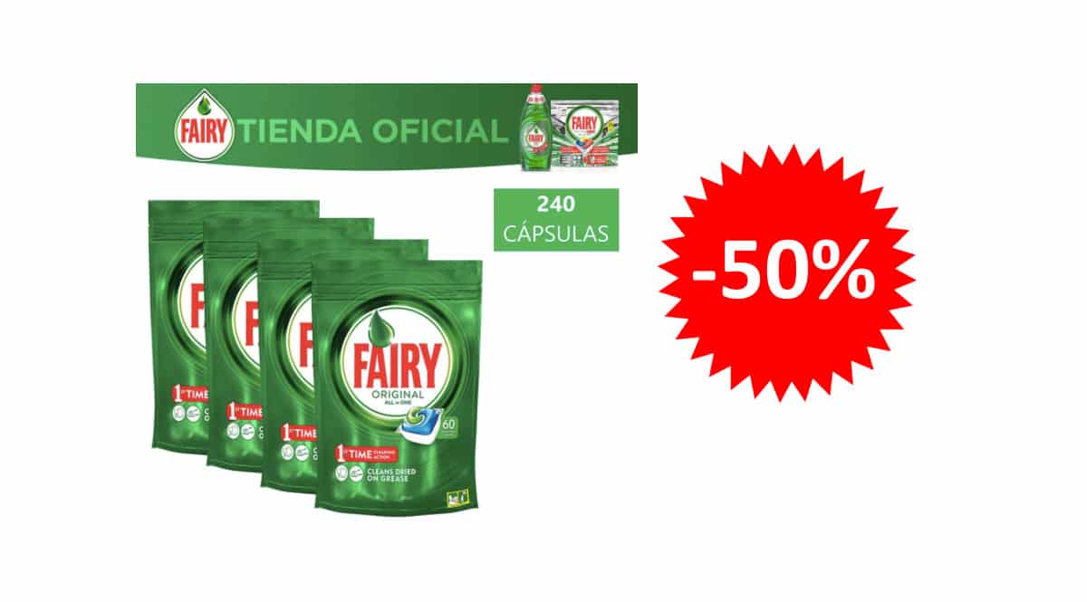 ¡¡Chollo!! 240 cápsulas de lavavajillas Fairy Original Cápsulas Todo en 1 sólo 26.99 euros. 50% de descuento.