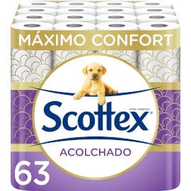 Pack 63 rollos de papel Higiénico Scottex acolchado barato, papel higienico barato, ofertas en supermercado