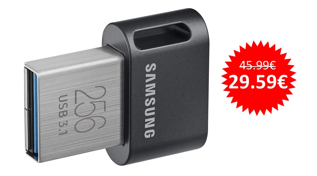 ¡¡Chollo!! Memoria Samsung USB 3.1 FIT Gray Plus de 256GB sólo 29 euros.