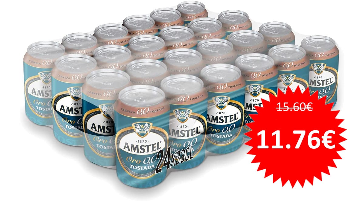 Pack de 24 latas de cerveza Amstel 0.0 tostada barato. Ofertas en supermercado, chollo