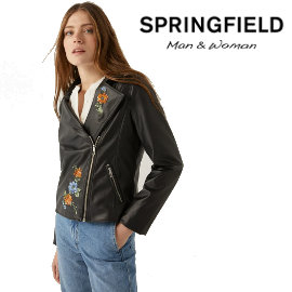 Chaqueta motera Springfield con flores bordadas barata, chaquetas de marca baratas, ofertas en ropa