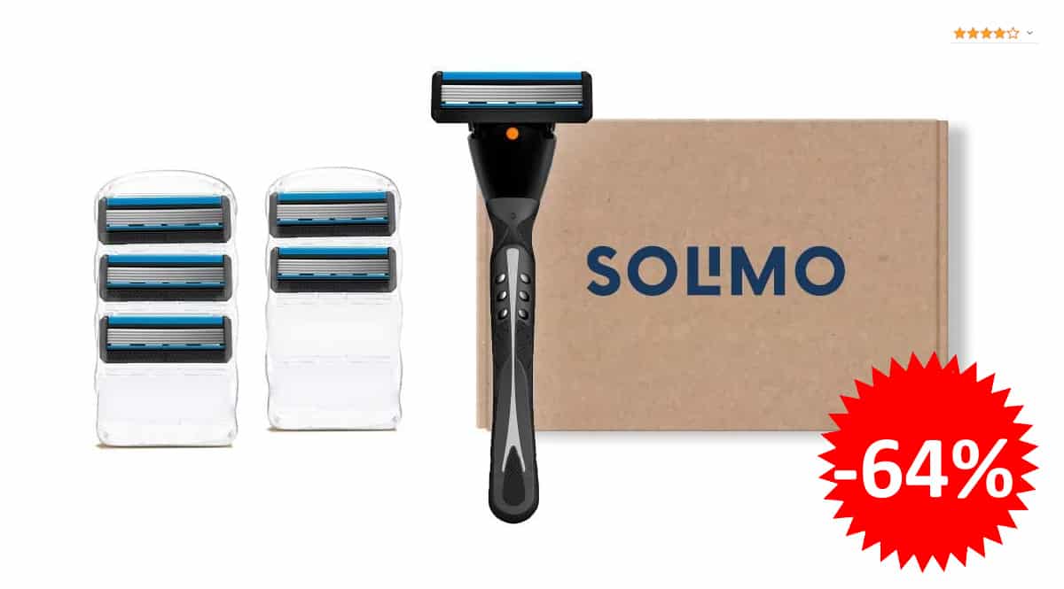 Maquinilla de afeitar Solimo con rebcambios barata, maquinillas de afeitar manuales de marca baratas, ofertas en supermecado, chollo