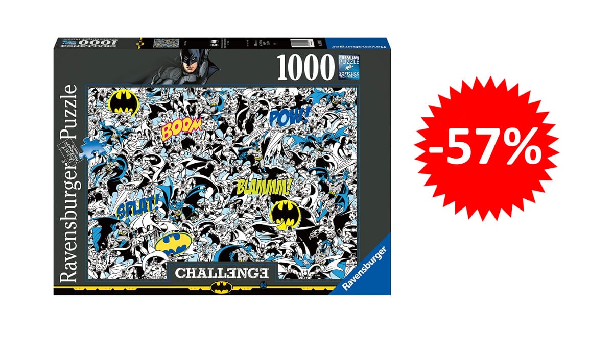 ¡Precio mínimo histórico! Puzzle de 1000 piezas Batman Challenge sólo 5.99 euros. 57% de descuento.