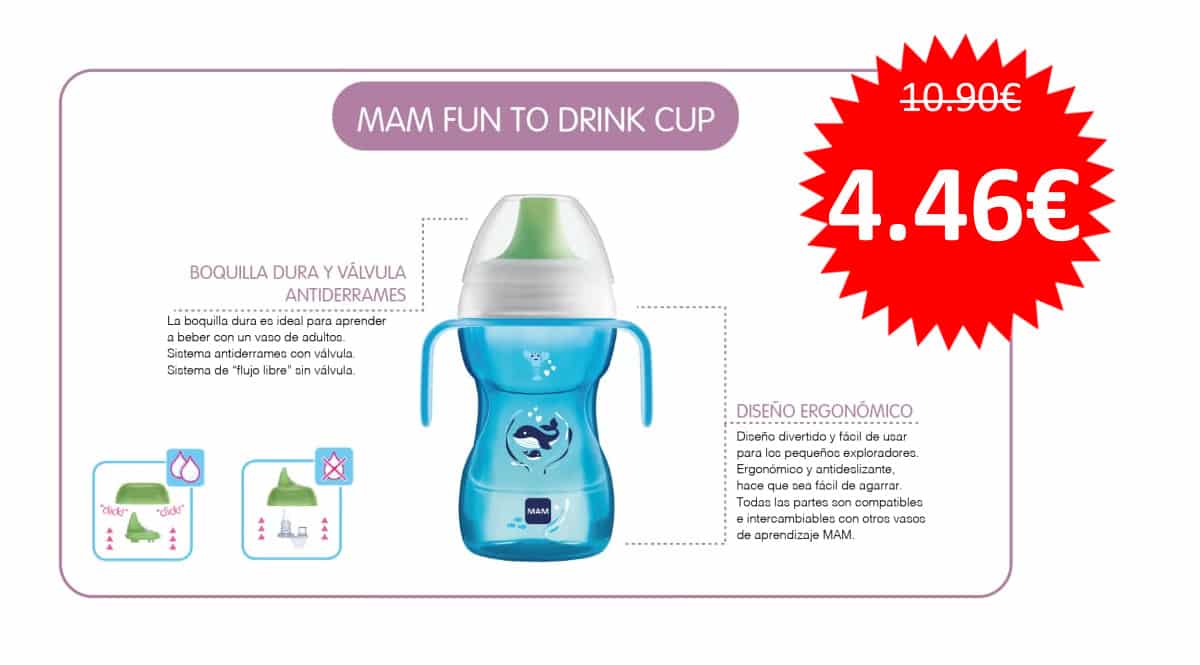Vaso de aprendizaje MAM Fun to Drink barato. Ofertas en productos para bebé, productos para bebé baratos, chollo