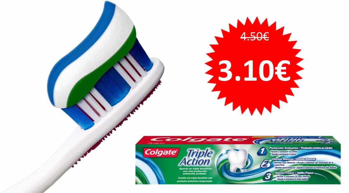 3 botes de pasta de dientes Colgate Triple Accion Menta baratos. Ofertas en supermercado, chollo