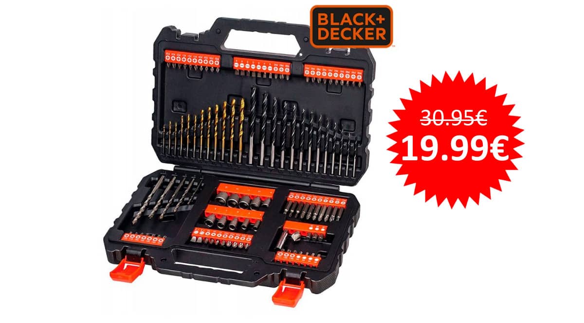 ¡¡Chollo!! Juego de 109 piezas para atornillar y taladrar BLACK+DECKER A7200 sólo 19.99 euros.