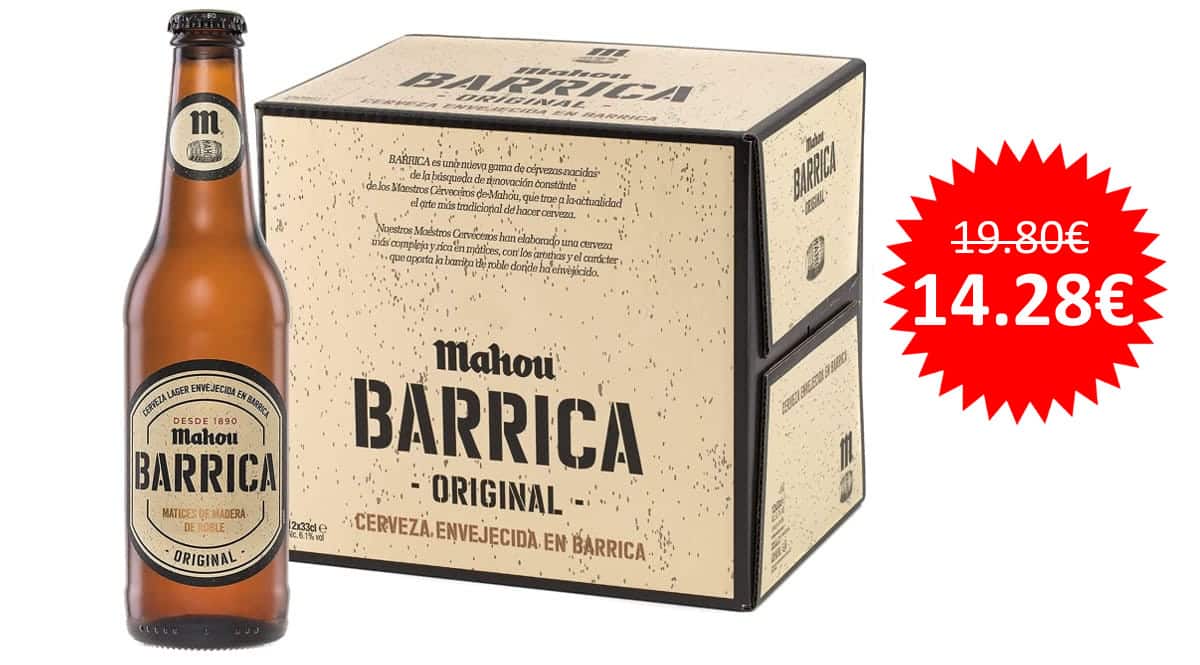 ¡Precio mínimo histórico! Pack de 12 cervezas Mahou Barrica Original sólo 14.28 euros.