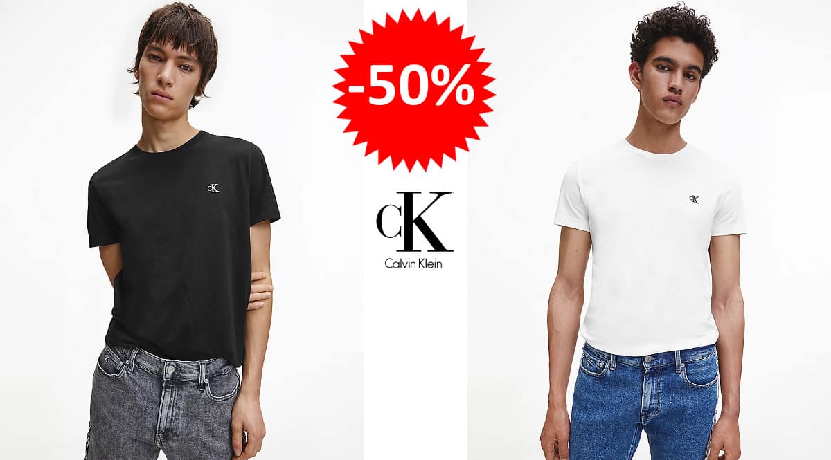 ¡Precio mínimo histórico! Camiseta para hombre Calvin Klein CK Essential Slim sólo 14.95 euros. 50% de descuento. En blanco y en negro.