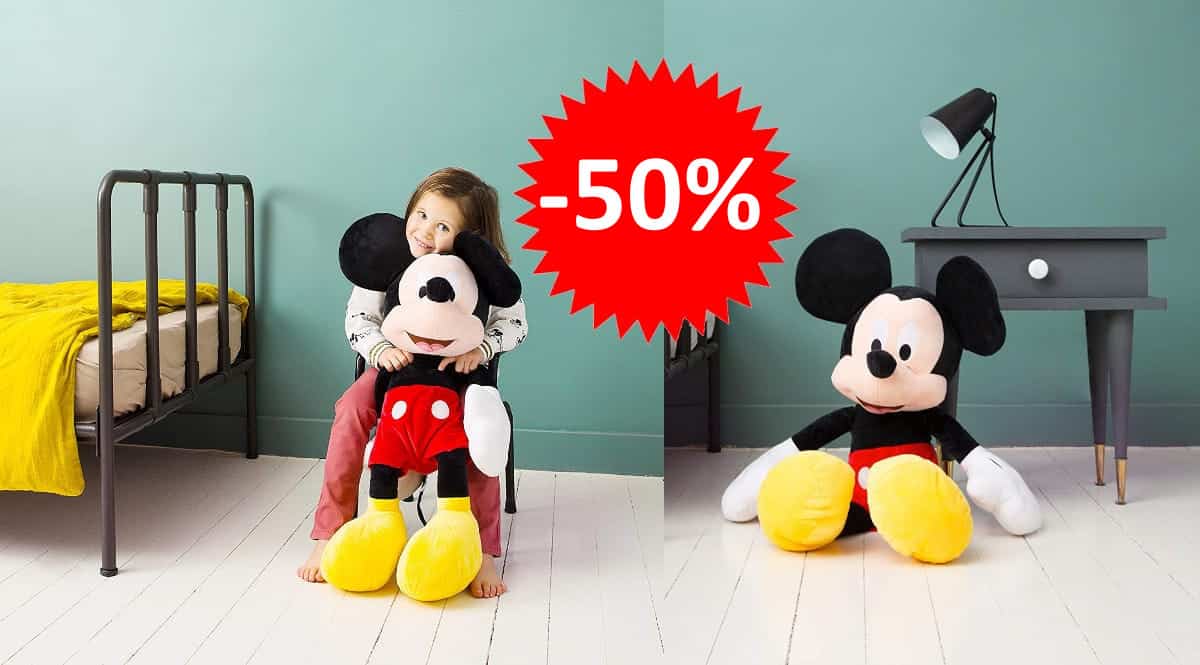 ¡Precio mínimo histórico! Peluche Disney Mickey Mouse de 80cm sólo 25 euros. 50% de descuento.