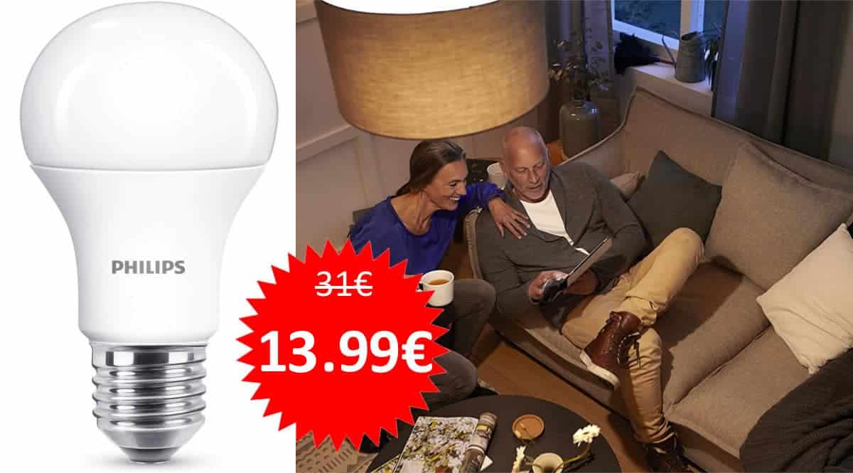 ¡Precio mínimo histórico! 6 bombillas Philips LED 11W (equivalentes a 75W) sólo 13.99 euros. 55% de descuento.