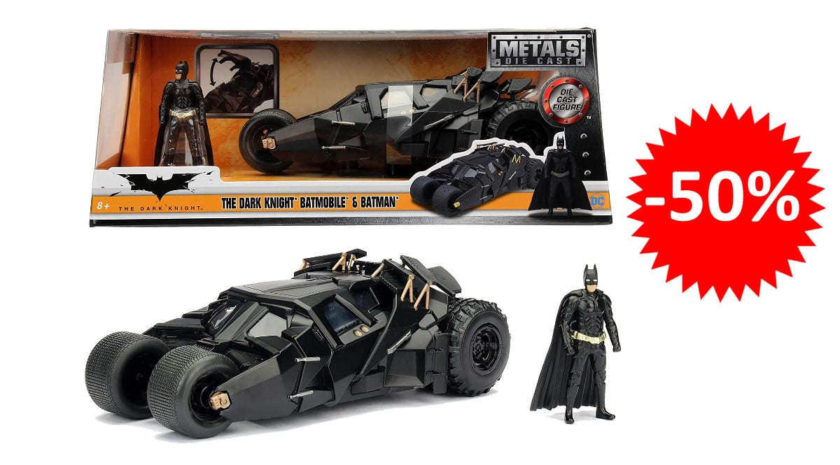 ¡Precio mínimo histórico! Batmóvil de metal 1:24 con figura de Batman sólo 19 euros. 50% de descuento.