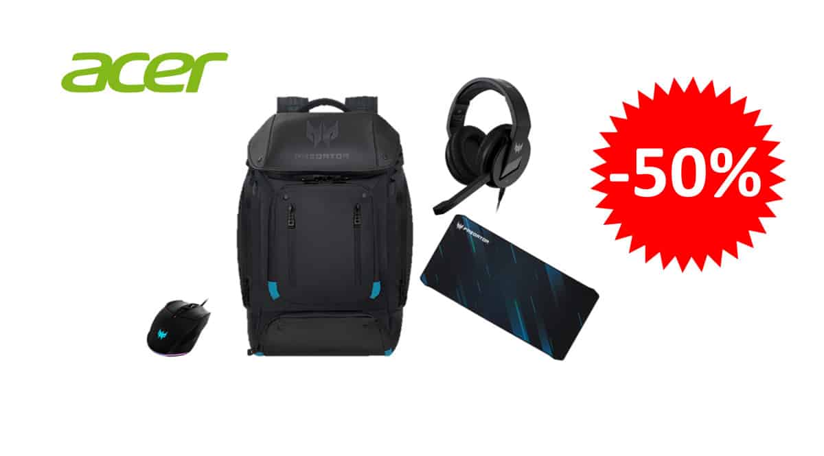 ¡¡Chollo!! Pack gaming Acer Predator: mochila + auriculares + ratón + alfombrilla sólo 159 euros. 50% de descuento.