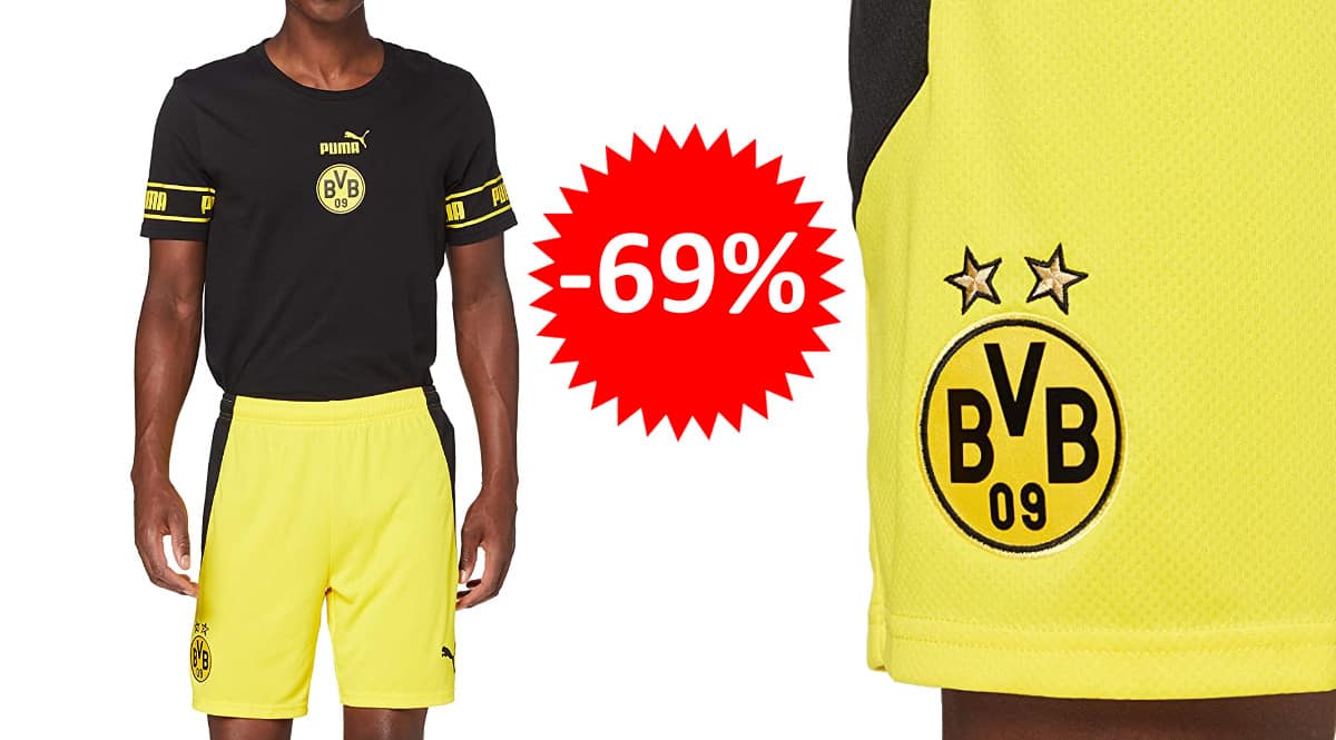 ¡¡Chollo!! Pantalones de fútbol Puma, réplica del Borussia Dortmund, sólo 12.50 euros. 69% de descuento.