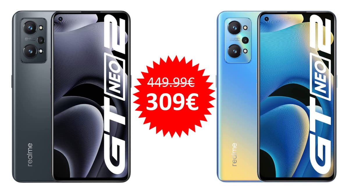 ¡Precio mínimo histórico! Móvil Realme GT Neo 2 5G, 6.62″ 8GB/128GB, sólo 309 euros. Te ahorras 141 euros. En negro y en azul.