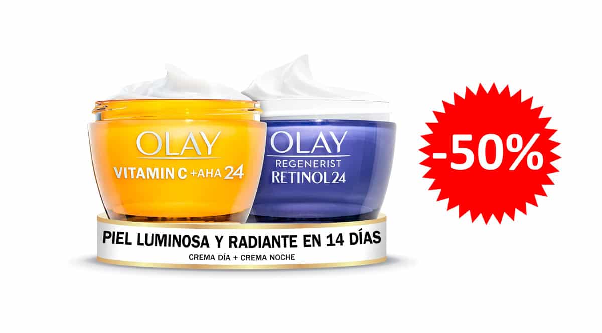 ¡Código descuento! Pack de 2 cremas faciales Olay, Regenerist Retinol24 y Vitamin C, sólo 29 euros. 50% de descuento.