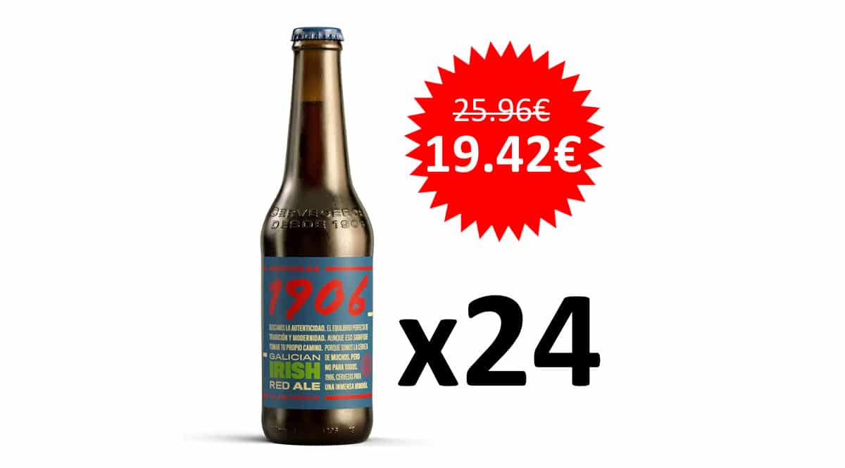 ¡¡Chollo!! Pack de 24 cervezas (botellas de 33cl) Estrella Galicia 1906 Galician Irish Red Ale sólo 19.42 euros.