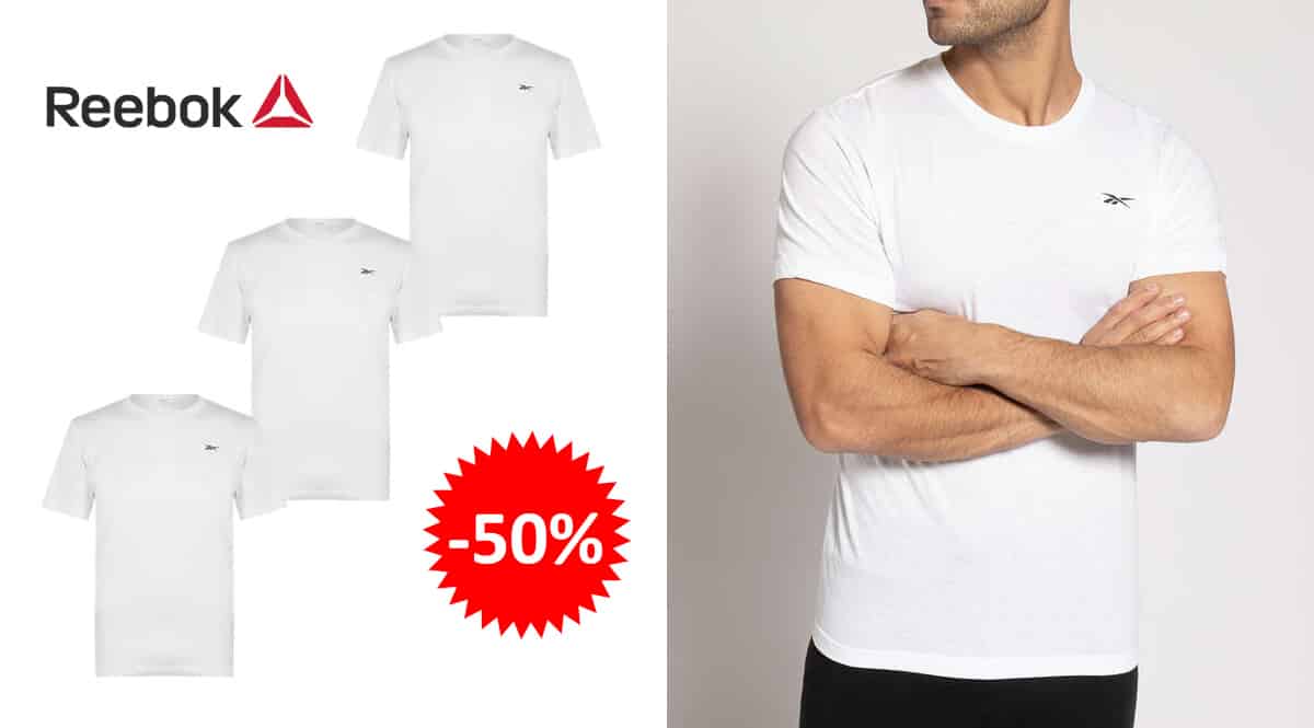 Pack de 3 camisetas Reebok baratas, ropa de marca barata, ofertas en camisetas chollo
