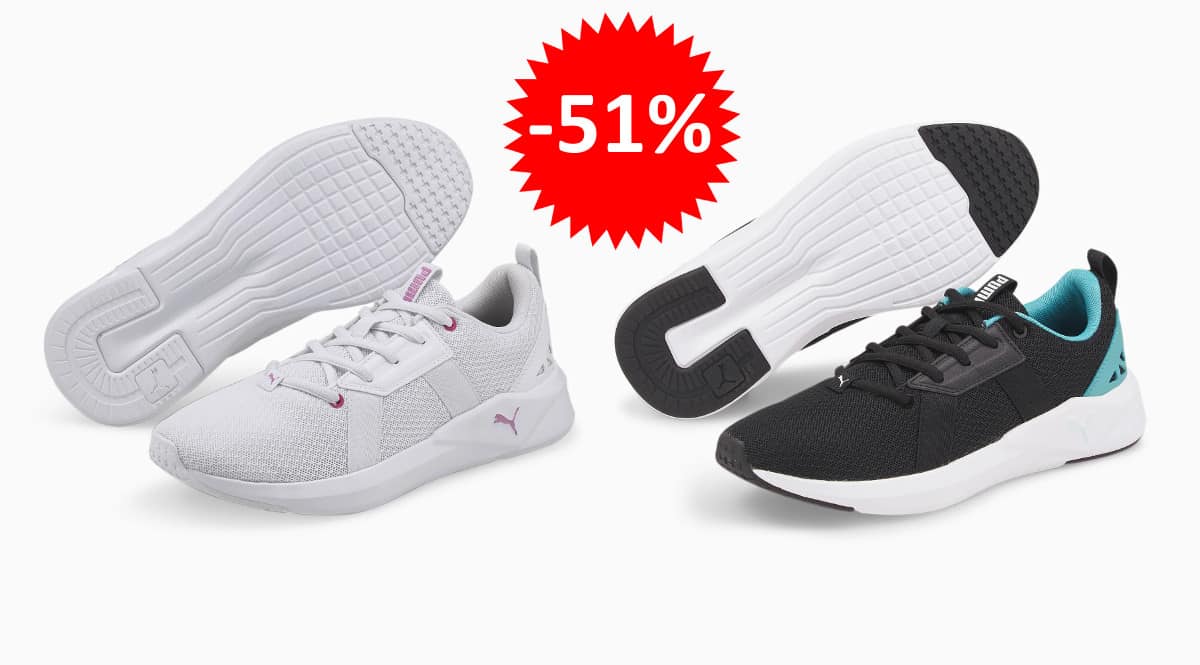 ¡¡Chollo!! Zapatillas de entrenamiento para mujer Puma Chroma sólo 26.95 euros. 51% de descuento. En blanco y en negro.