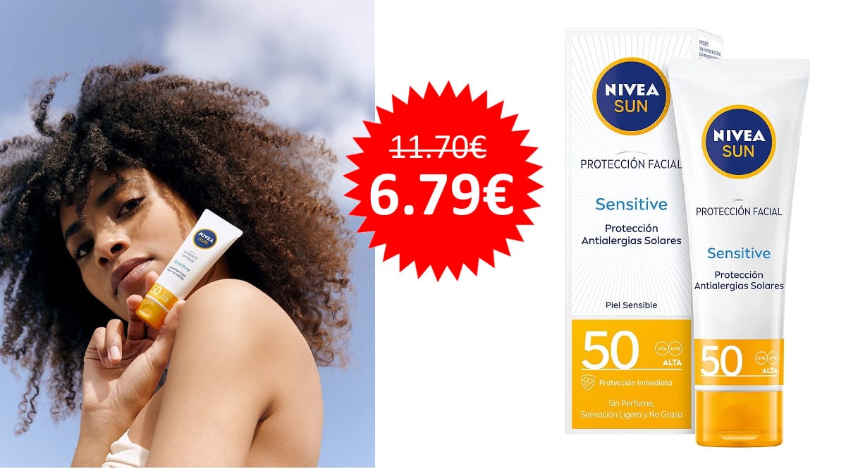 ¡Precio mínimo histórico! Protector solar facial para piel sensible Nivea Sun Sensitive FP 50 sólo 6.79 euros.