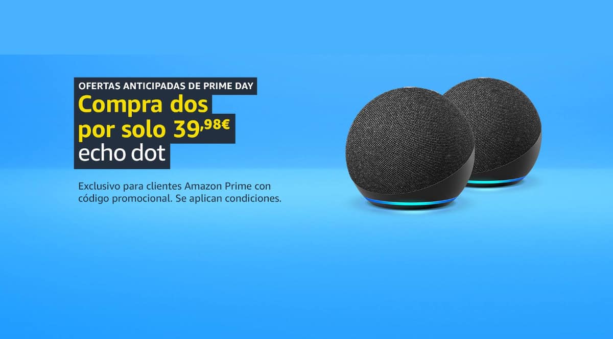 ¡Chollo Prime Day! 2 altavoces inteligentes Amazon Echo Dot (4.ª gen.) sólo 39.98 euros. 67% de descuento. Mínimo histórico. En 3 colores.