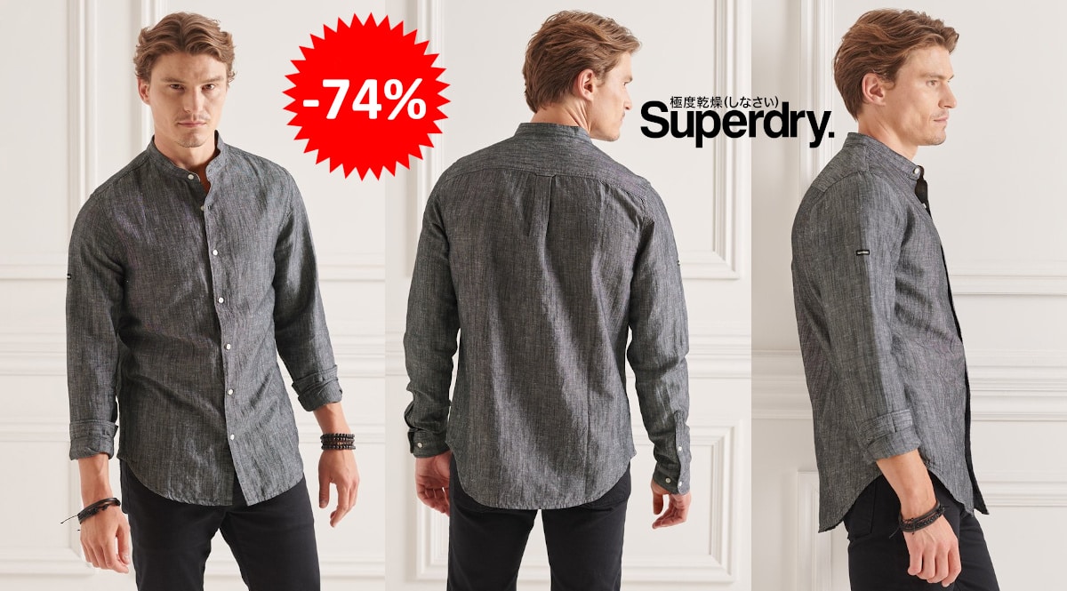 Camisa de lino Superdry barata, ropa de marca barata, ofertas en camisas chollo
