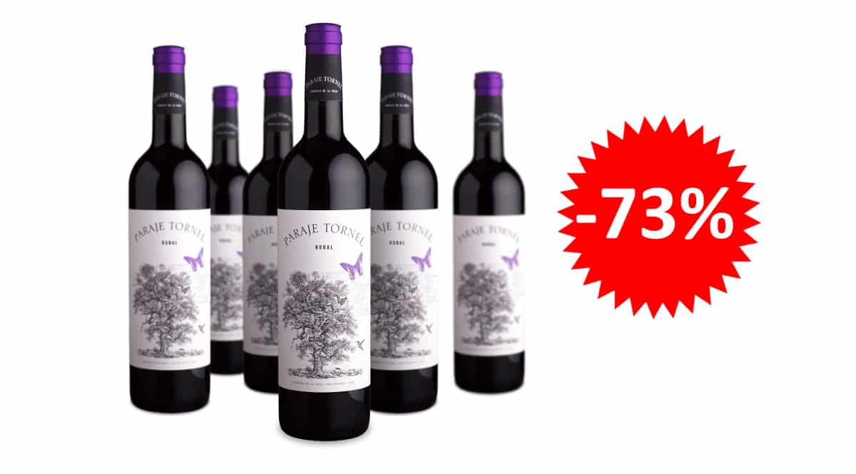 ¡¡Chollo!! Caja de 6 botellas de vino tinto Paraje Tornel D.O. Utiel-Requena sólo 22 euros. 73% de descuento.