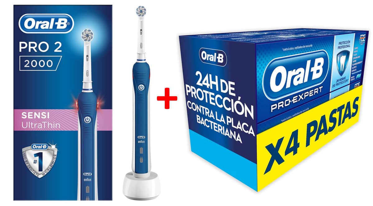 Pack cepillo de dientes Oral-B Pro 2 2000 con 4 cremas barato. Ofertas en cepillos de dientes eléctricos, cepillos de dientes eléctricos baratos, chollo