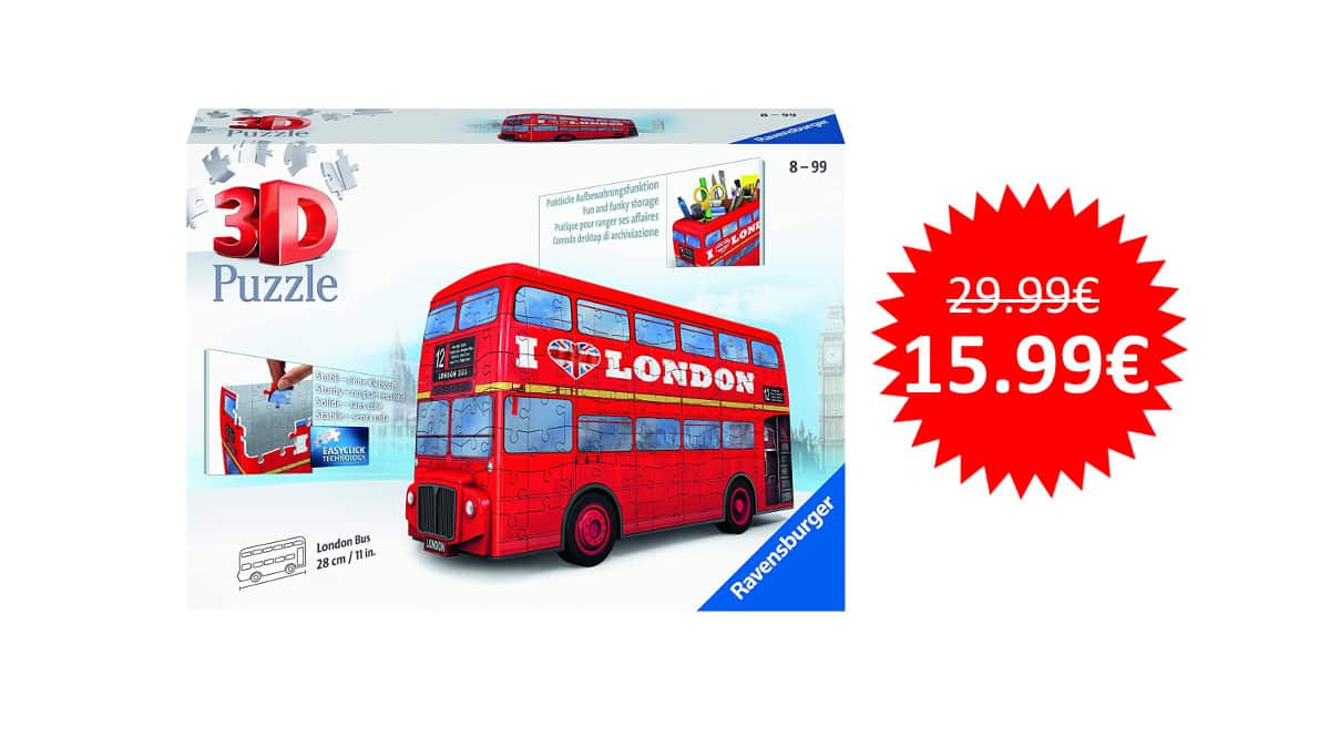 ¡Precio mínimo histórico! Puzzle Ravensburger 3D Autobús de Londres sólo 15.99 euros.