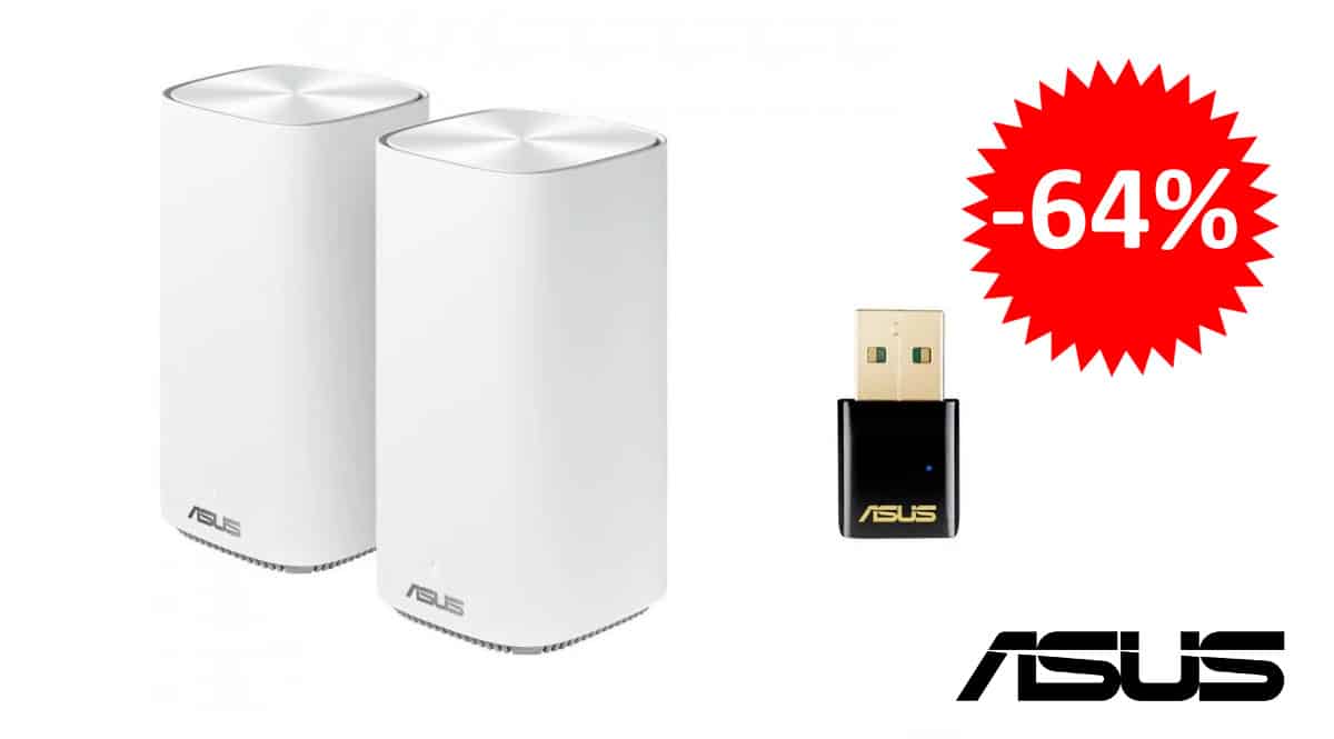 ¡¡Chollo!! Sistema WiFi Mesh ASUS ZenWiFi AC Mini CD6 AC1500 + adaptador inalámbrico USB-AC51 sólo 64 euros. 64% de descuento.
