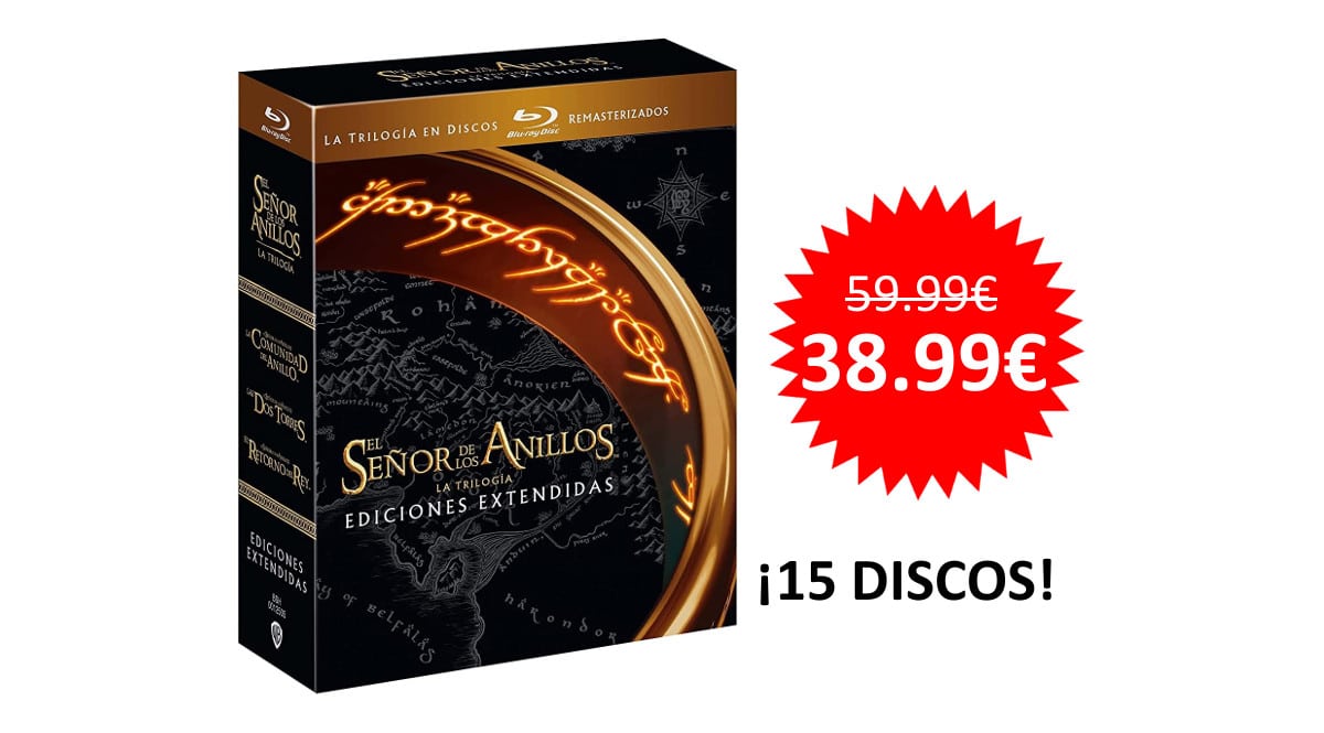 ¡Precio mínimo histórico! Pack trilogía El Señor de los Anillos edición extendida (remasterizada) en Blu-ray sólo 38.99 euros.