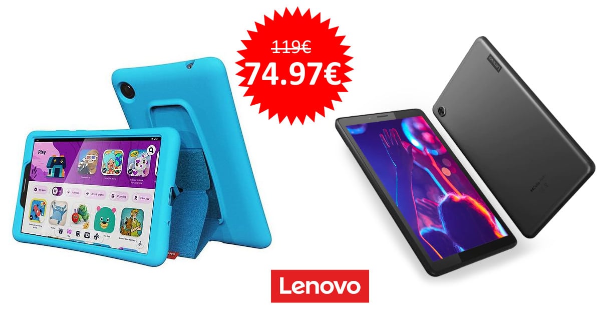 ¡Código descuento exclusivo! Tablet Lenovo Tab M7 Gen 3 + funda antigolpes para niños sólo 74.97 euros. Te ahorras 44 euros.