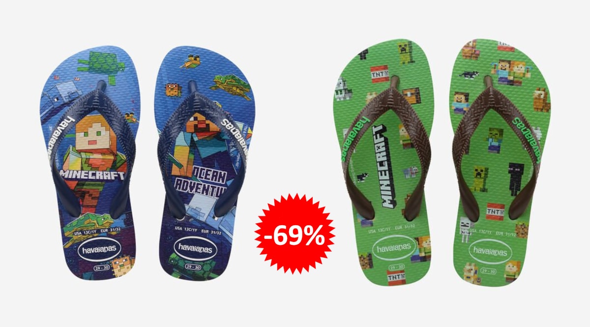 Chanclas Havaianas Minecraft baratas, calzado de marca barato, ofertas en sandalias chollo
