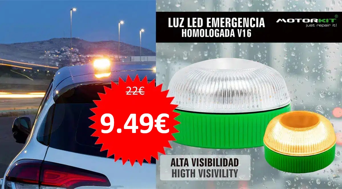 Luz de emergencia homologada Motorkit V16 barata, luces de emergencia baratas, ofertas para el coche chollo