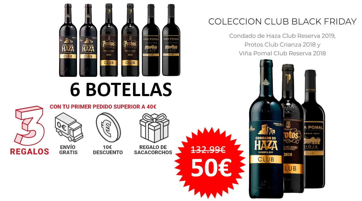 ¡¡Chollo!! 6 botellas de vino Rioja y Ribera del Duero, con sacacorchos de regalo y envío gratis, sólo 50 euros. 62% de descuento.