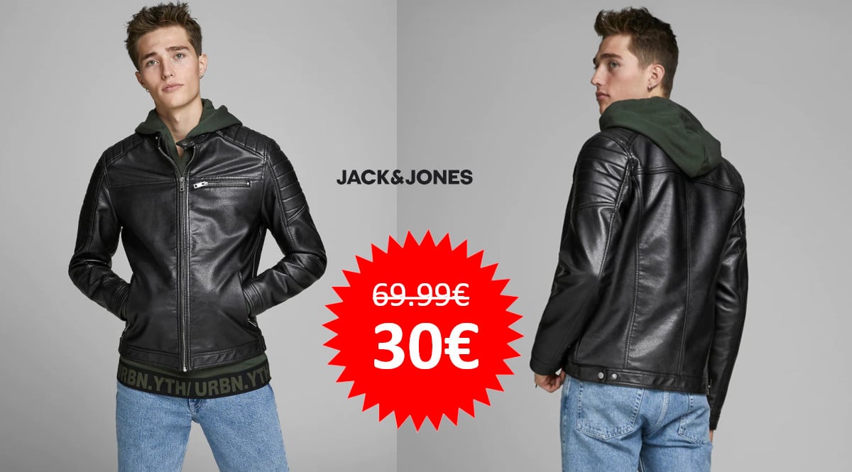 ¡¡Chollo!! Chaqueta de piel sintética Jack & Jones Rocky sólo 30 euros. 57% de descuento.