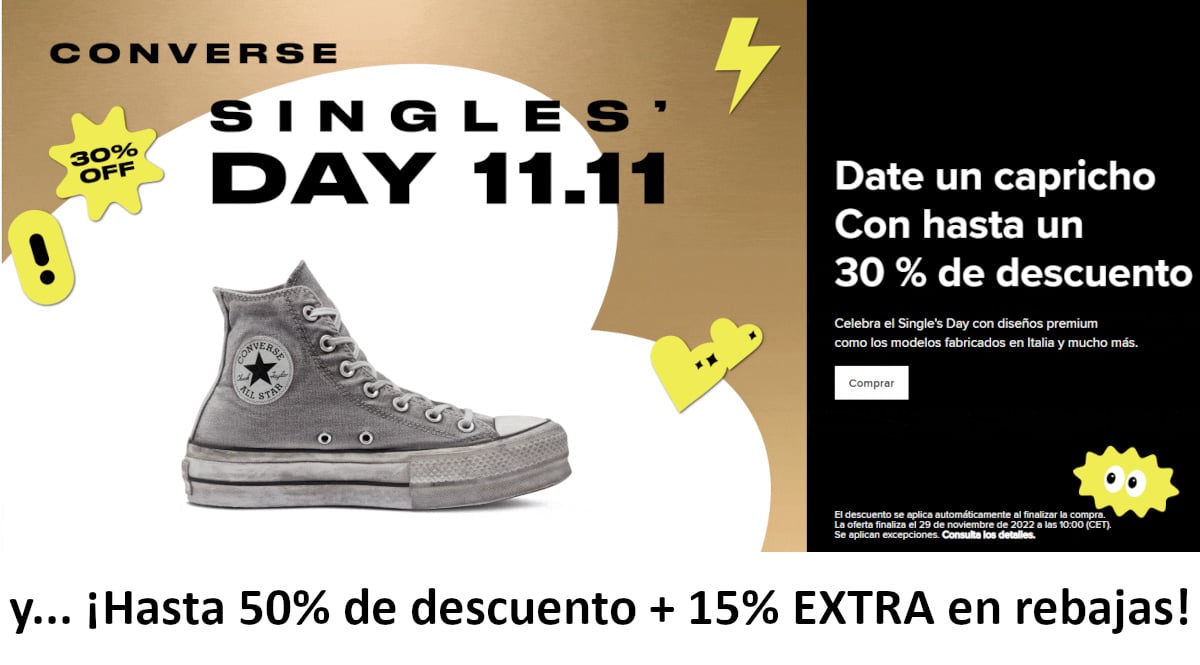 Singles Days Converse, calzado de marca barato, ofertas en ropa chollo